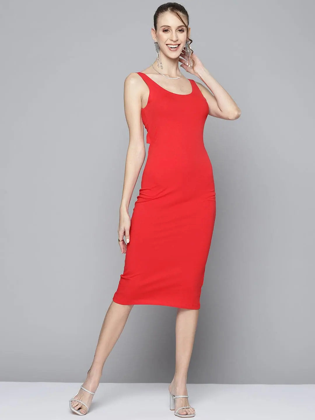 Bold Style Discounts Women Red Back Cut-Out Bodycon Dress Elevated Style