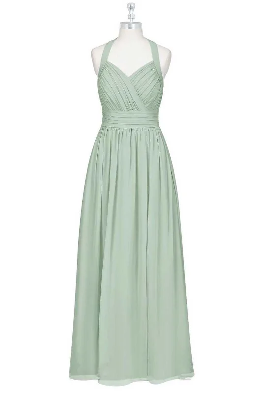 Trendy Pulse Sage Green Halter A-Line Bridesmaid Dress with Slit Sophisticated Cut