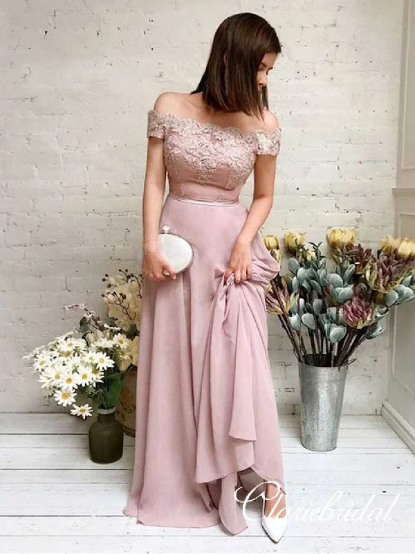 Cozy Chic Promotions Off SHoulder Lace Top Dusty Pink Long Bridesmaid Dresses Luxury Style