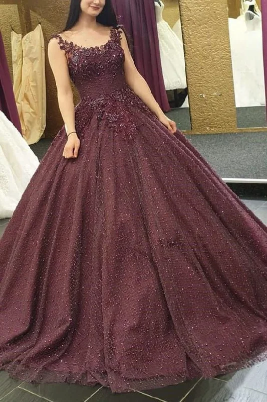 New In This Season Burgundy Long Formal Ball Gown Prom Dresses With Lace Applique   cg11996 Flowy Fabric