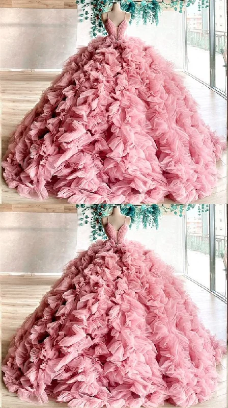 Bid Farewell To The Old Season prom dresses beautiful pink ball gown ruffles dresses    cg12380 Mid - Season Sale