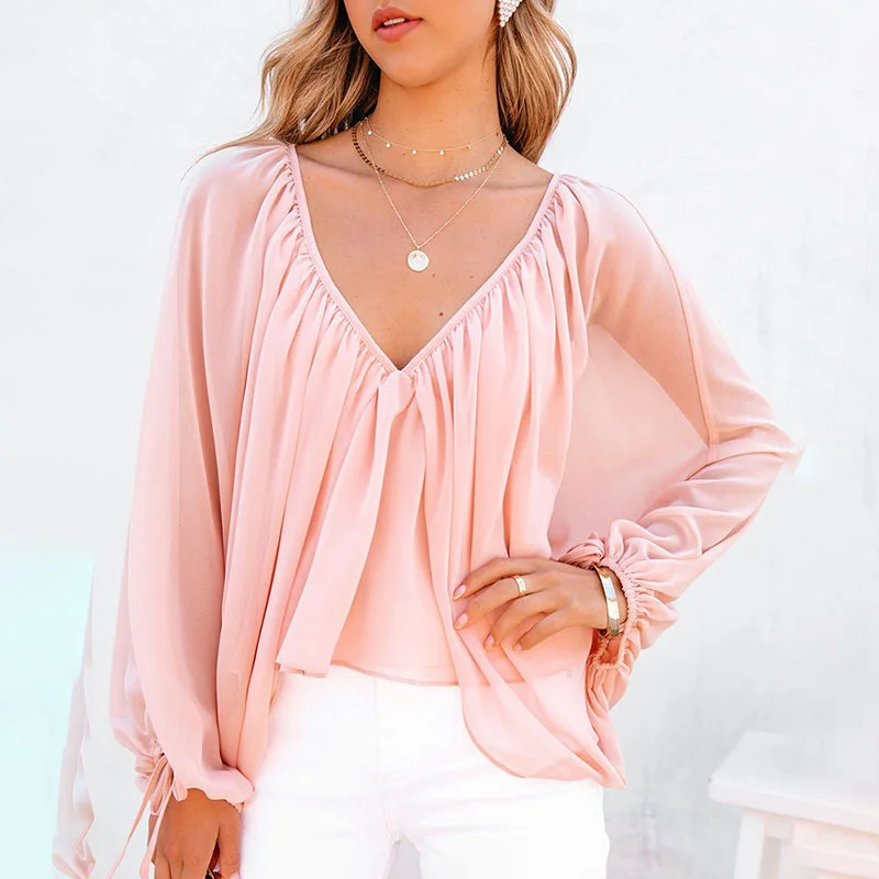 Chic And Edgy Julia Fashion - Women Fashion Casual Long Sleeve Loose Fit Blouses Elegant Ensemble