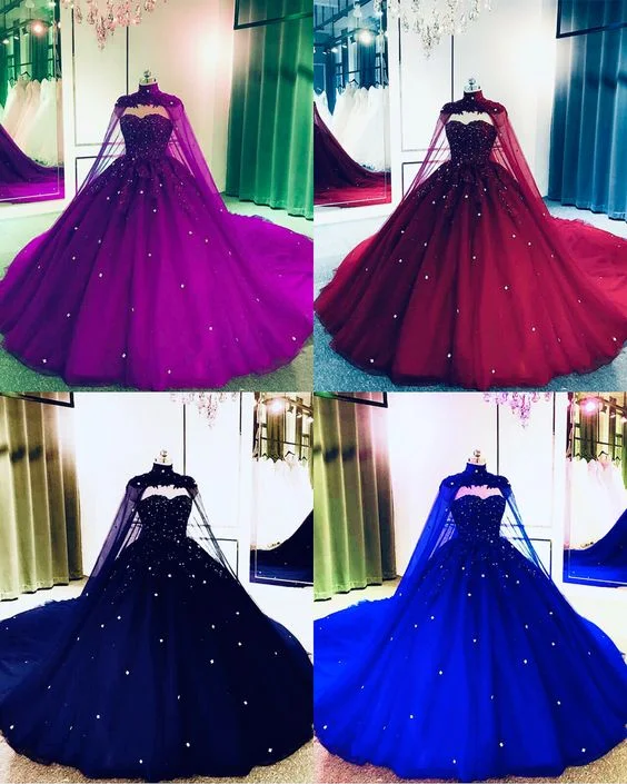 Flash Sale Tulle Ball Gown Quinceanera Dresses With Cape Prom Dresses     cg16047 Coastal Beach - Inspired Style