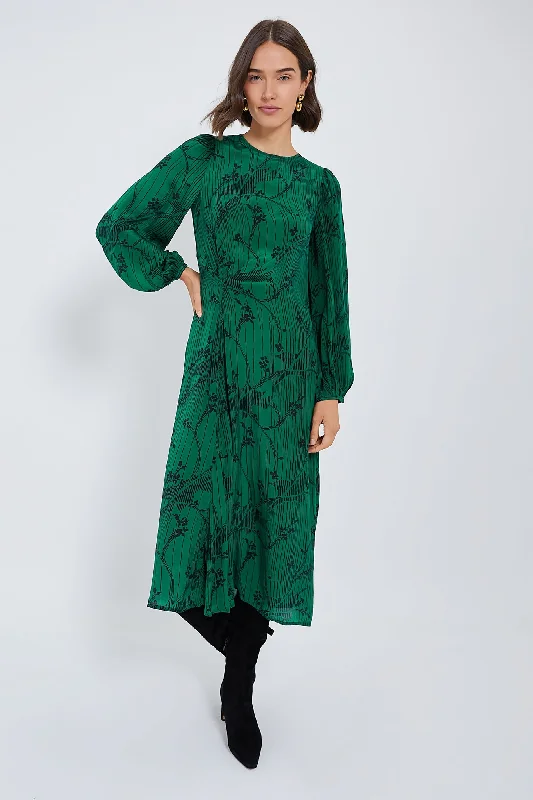 Luxury Fashion Green Sunniva Print Long Sleeve Dress Soft Textures