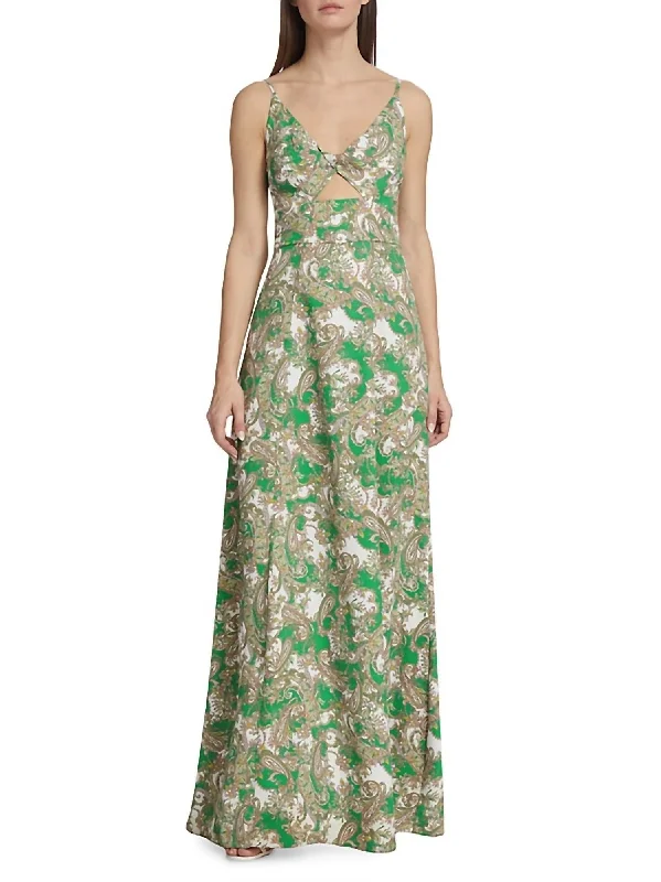 Holiday Glam Porter Twisted Maxi Dress In Grass Green Multi Paisley Limited - Edition Drops