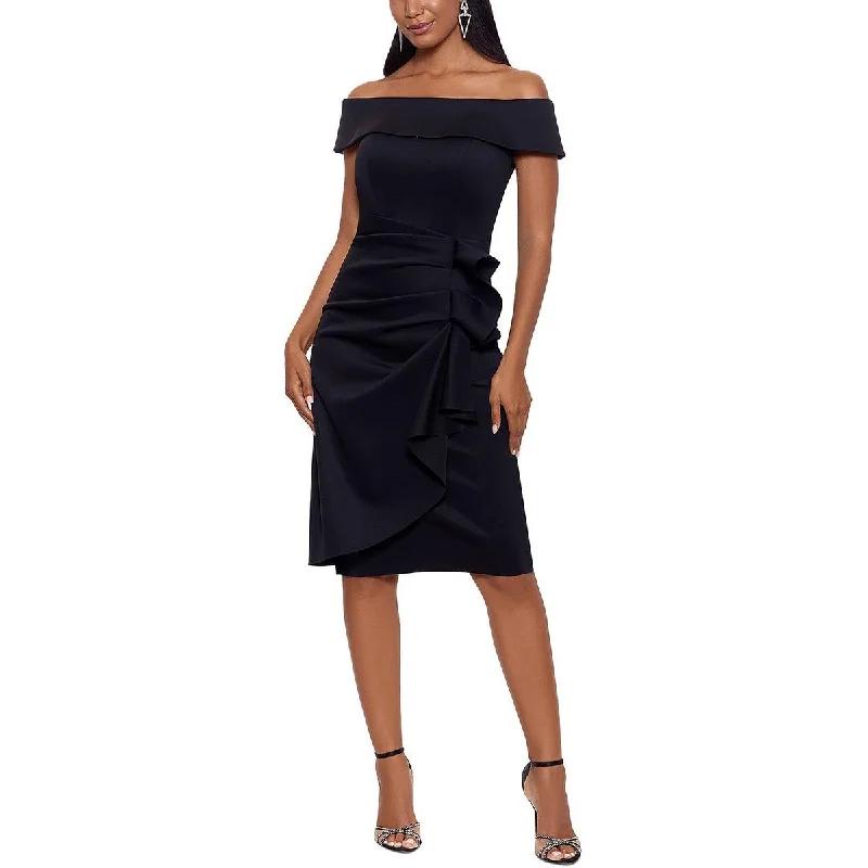 Valentine's Special Xscape Womens Ruched Off-The-Shoulder Bodycon Dress Hollywood Glam Award - Show Style