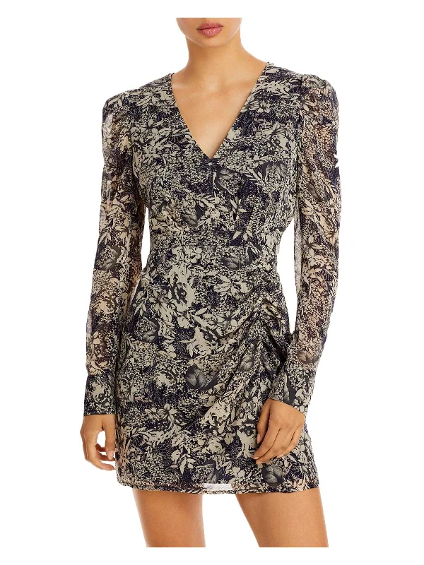 Clearance Event Womens Floral V Neck Mini Dress Classic Appeal