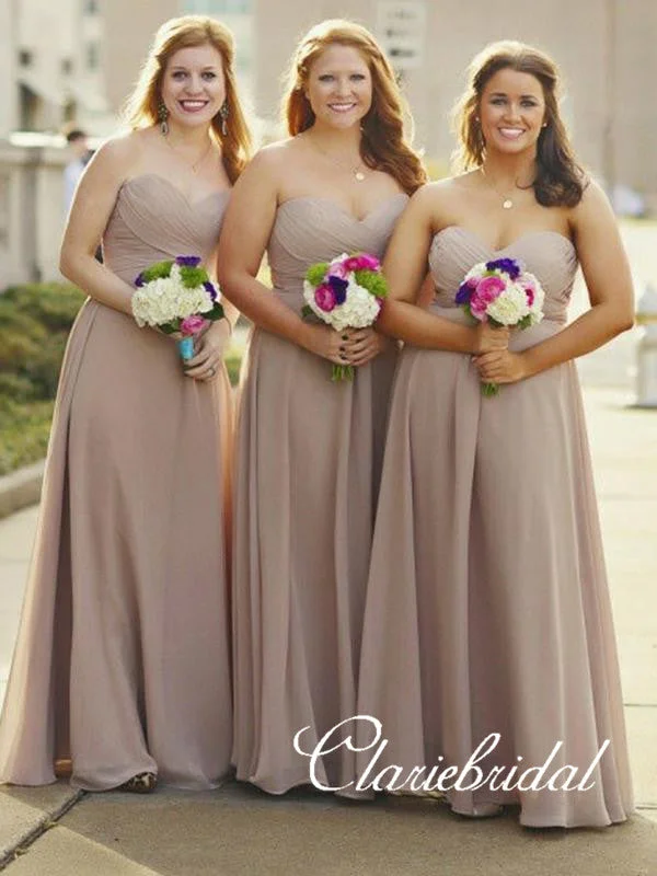 Classic Elegance Sales Sweetheart Long A-line Chiffon Bridesmaid Dresses Romantic Date - Night Ensemble