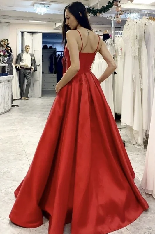 Modern Fashion Sale Elegant Red Satin A Line Floor Length Long Prom Dresses Y0402 Contemporary Elegance