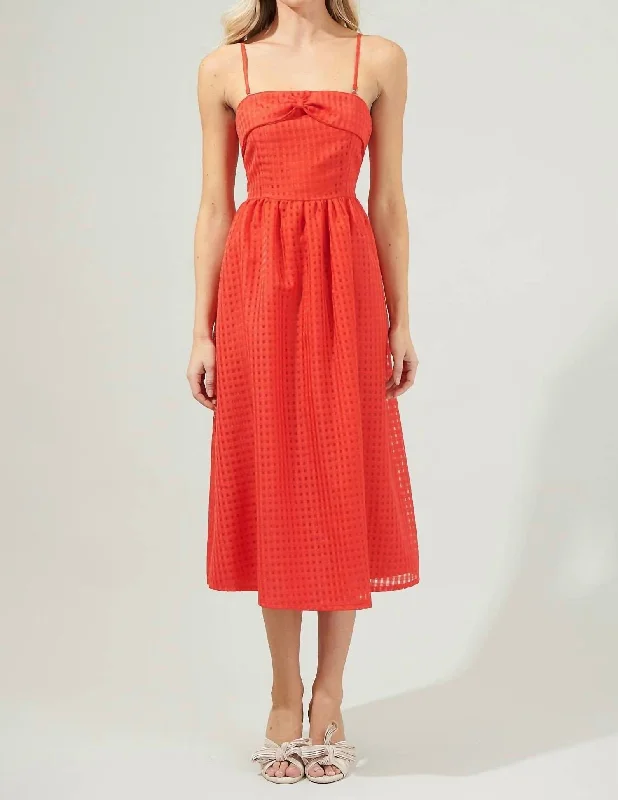 Huge Discounts This Week Cary Chest Bow Midi Dress In Red Feminine Elegance