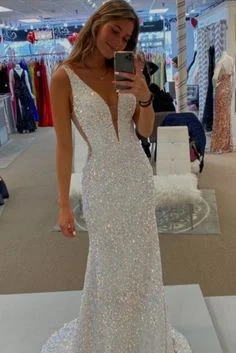 Find Your Unique Flair mermaid white sequined long formal dress evening dress prom gown    cg18044 Refined Look