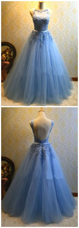 Budget Saver Ball Gown Blue Prom Dress,Tulle Appliques Prom Dresses,Long Quinceanera Dresses   cg16021 Boho - Chic Festival - Ready Style