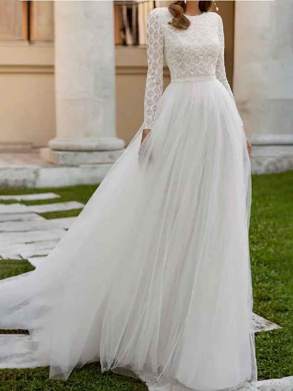 Chic & Cozy Collection Winter A Line Wedding Dress With Long Lace Sleeves Soft Textures