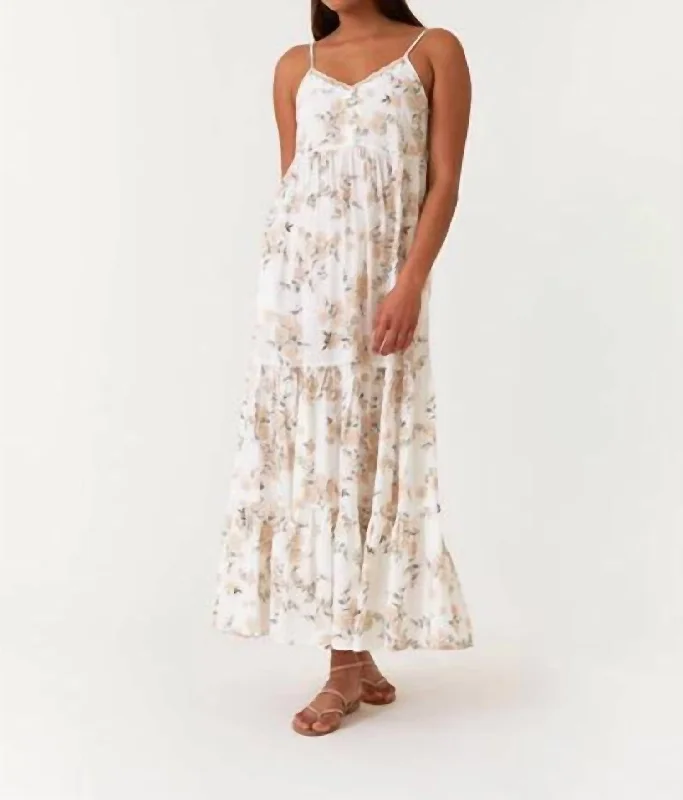 Chic Styles Among The Flowers Maxi Dress In Ivory/peach Classic Appeal