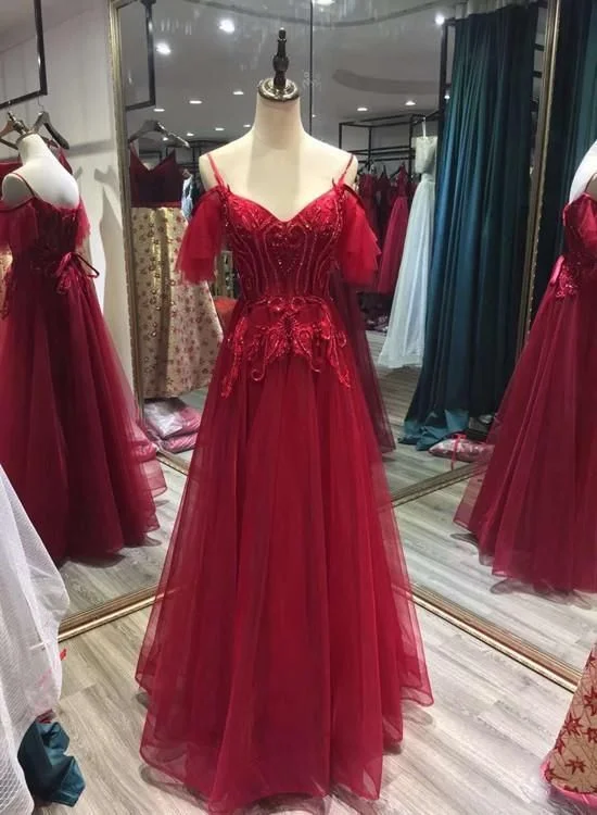 Unleash Your Fashion Long Prom Dresses Charming Wine Red Straps Off Shoulder Party Gown, Pretty Formal Dresses   cg11787 Early Access To Art Deco Styles Sale