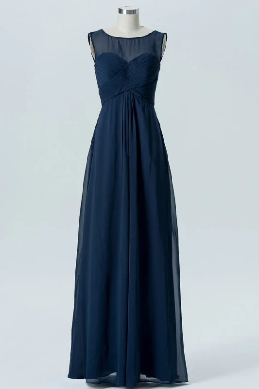 Bold Fashion Sales Navy Blue Chiffon Sleeveless Sweetheart Bridesmaid Dress Today Only