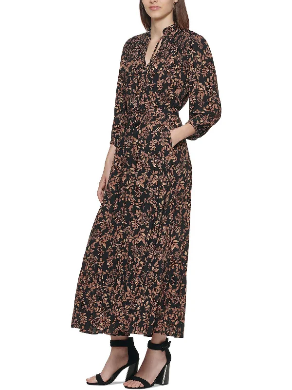 Trendy Looks On Sale Womens Floral Smocked Maxi Dress Dreamy Draping