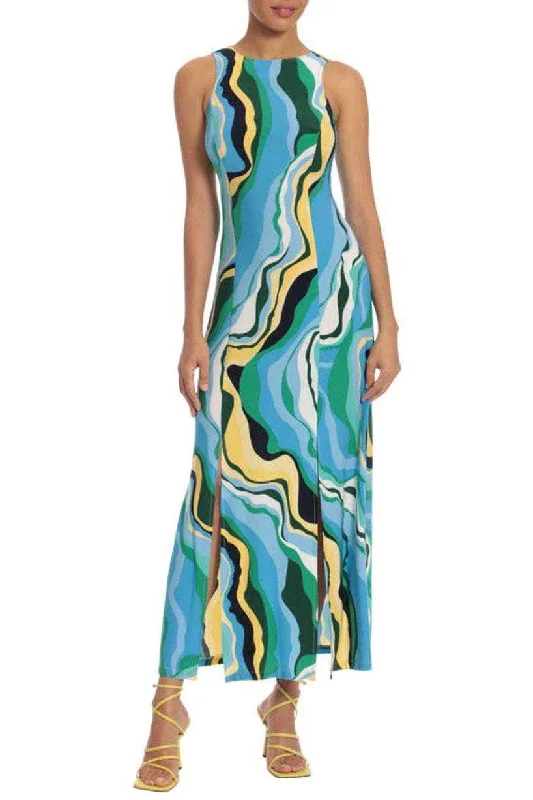 Effortless Style, Endless Impact Donna Morgan DT037M - Sleeveless Print Dress with Slits Feminine Soft - Hued Styles