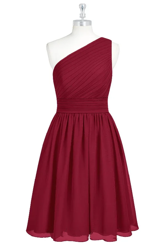 Unbeatable Deals Wine Red Chiffon One-Shoulder A-Line Short Bridesmaid Dress Contemporary Chic