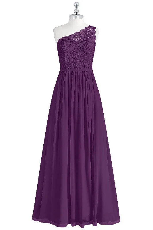 Clearance Event Purple Lace One-Shoulder A-Line Long Bridesmaid Dress with Slit Limited - Time Bundle