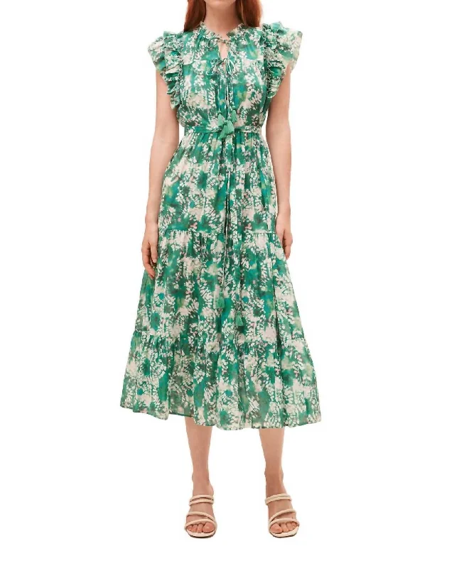 Special Offers, Don't Miss Calipso Midi Dress In Green Feminine Charm