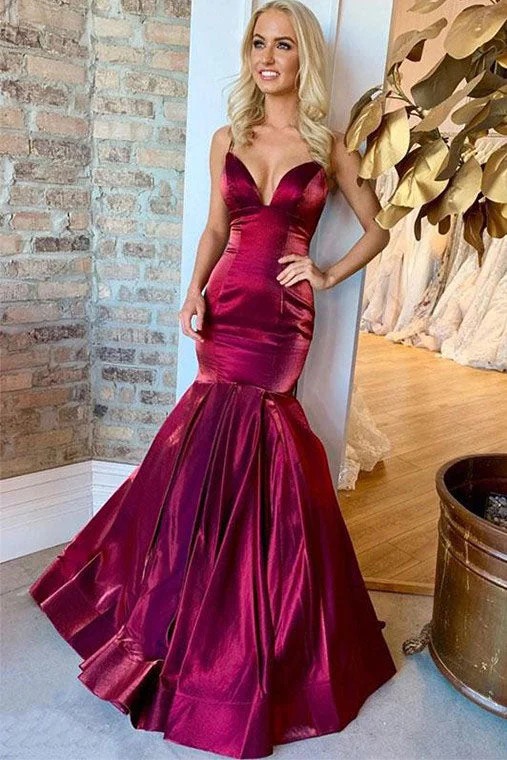 The Good Stuff Sexy Mermaid Spaghetti Straps Satin Ruffles Prom Dresses Elegant Details