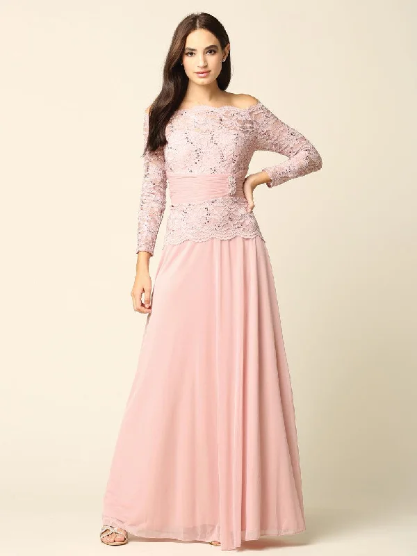 Unleash Your Trendy Side Long Mother of the Bride Off Shoulder Formal Dress Statement Piece