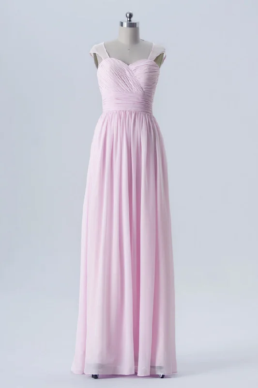 Latest Fashion Pink Sweetheart Sheer Straps Bridesmaid Dress Minimalist Chic