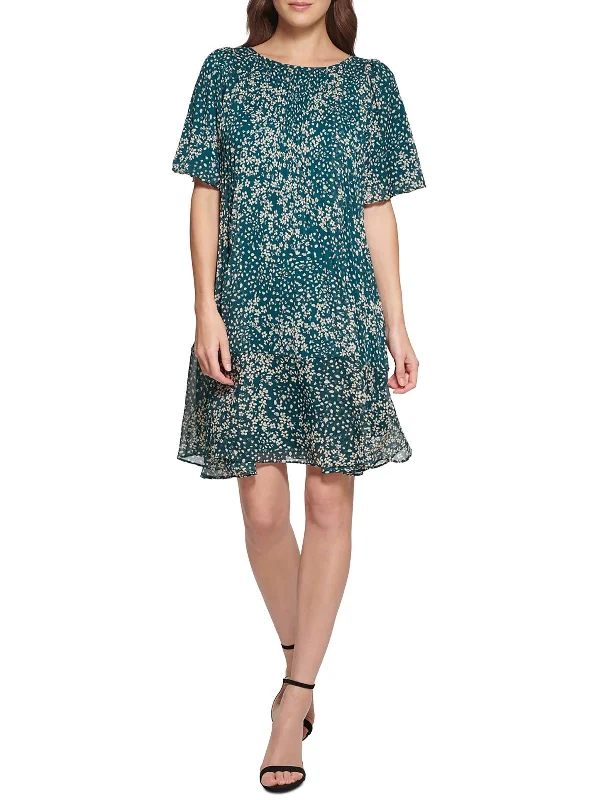 Classy Style Discounts Womens Abstract Floral Gathered Neckline Shirtdress Everyday Glamour