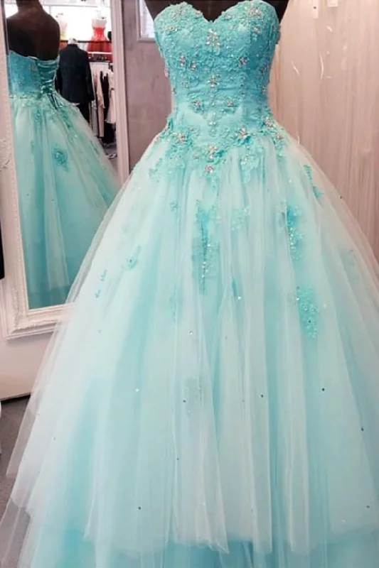 Casual Yet Chic Sales Elegant Cinderella Blue Quinceanera prom Dresses Sweetheart Appliques Beaded Princess Ball Gown Tulle Floor Length   cg18331 Cottagecore Rustic Charm Style