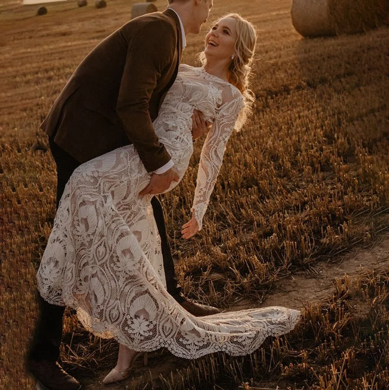 Effortless Style, Endless Impact Gorgeous Lace Bohemian Wedding Dresses Long Sleeves Beach Wedding Gown Luxury Comfort