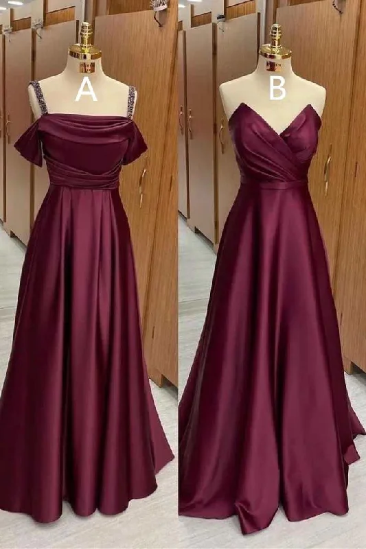 Chic & Modern Sales Mismatched Burgundy Satin A-Line Bridesmaid Dress Early Access To Art Deco Styles Sale