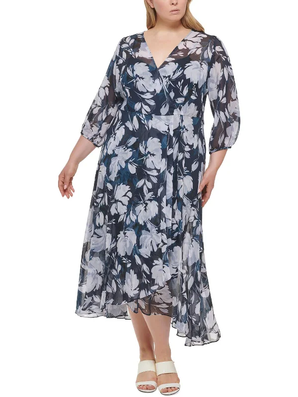 Elegant Style Plus Womens Floral Faux Wrap Maxi Dress Luxury Style