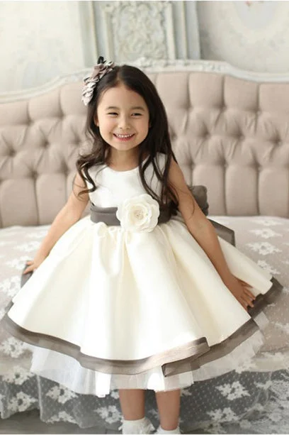 Seasonal Sale A-line Jewel Neck Girl Dresses Sleeveless Satin Tulle Flower Girl Dresses with Flowers F007 Flash Deals