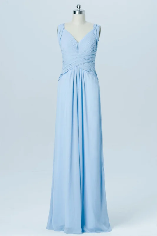 Hurry Before It'S Gone Light Blue Chiffon V-Neck Banded Waist Bridesmaid Dress Luxe Layering