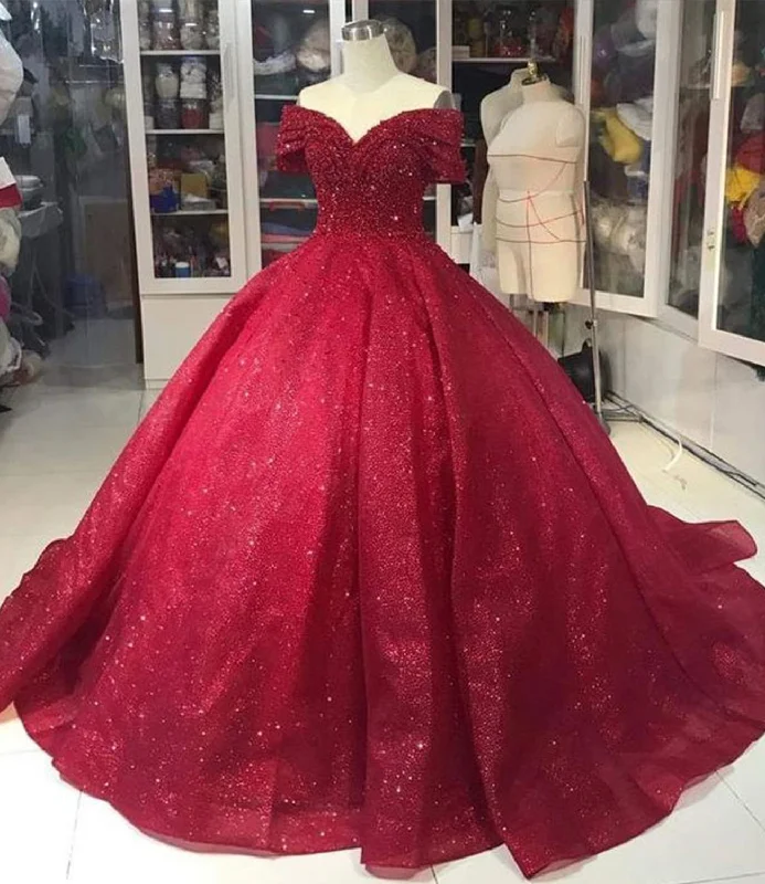 Latest Trends BURGUNDY A LINE LONG BALL GOWN DRESS OFF SHOULDER EVENING PROM DRESS    cg16748 Vintage Retro Party Wear