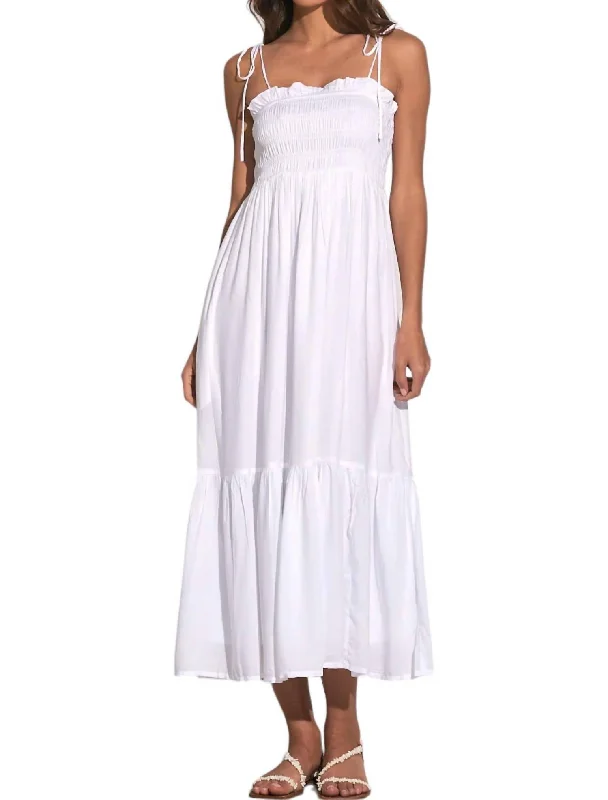 Break Fashion Norms St. Barths Smocked Maxi Dress In White Feminine Soft - Hued Styles