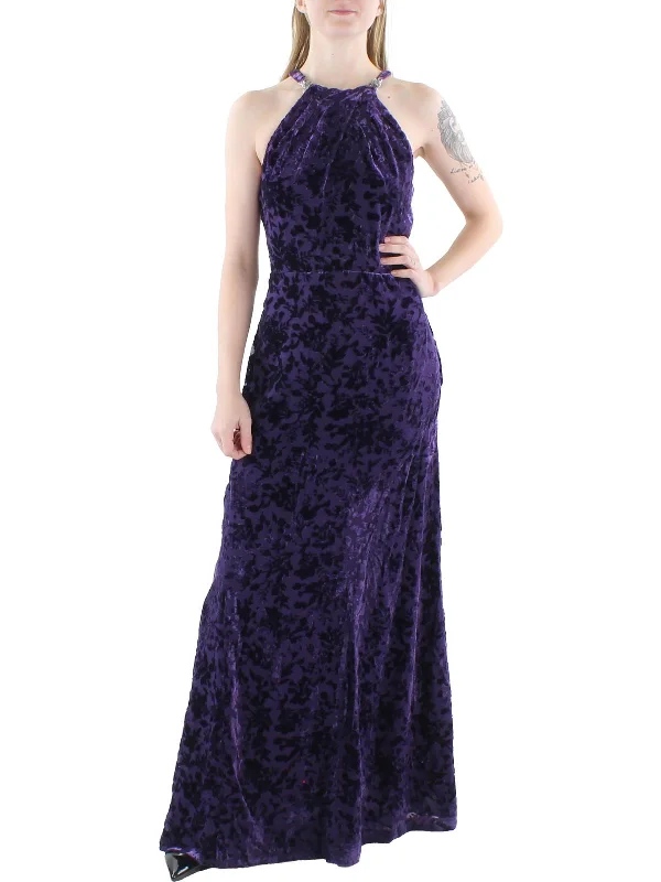 Smart Casual Deals Womens Velvet Floral Evening Dress Final Clearance