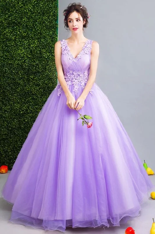 Laid-Back Fashion Offers Classy Lavender Ball Gown Formal Prom Dress With Lace Beading V-neck   cg16177 Fashion-Forward Style