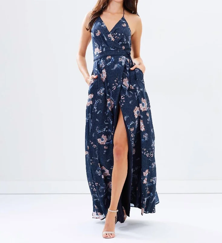 Flash Sale, Don'T Miss Iman Floral Maxi Dress In Blue Floral Sophisticated Cut