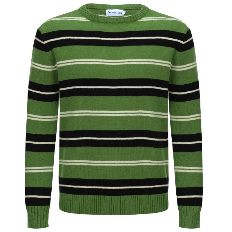 End-Of-Season Clearance Men's Retro Pinstripe Casual Green Long Sleeve Sweater Playful Elegance