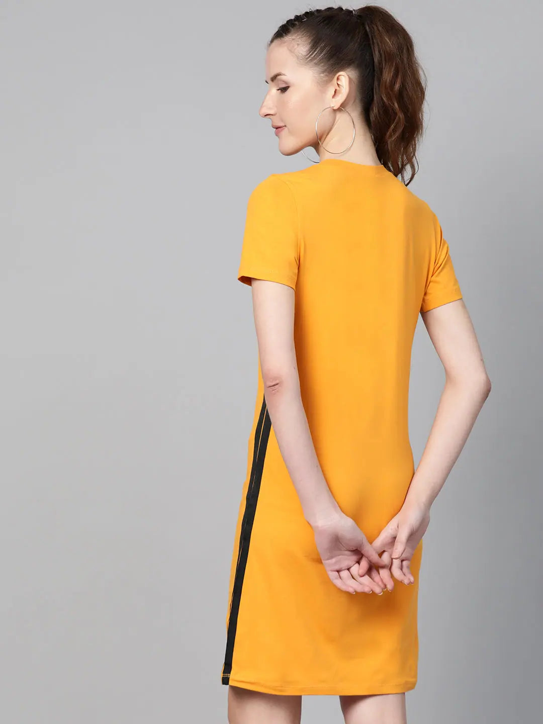 Sustainable Fashion Extravaganza Mustard Side Tape Bodycon Dress Romantic Detailing