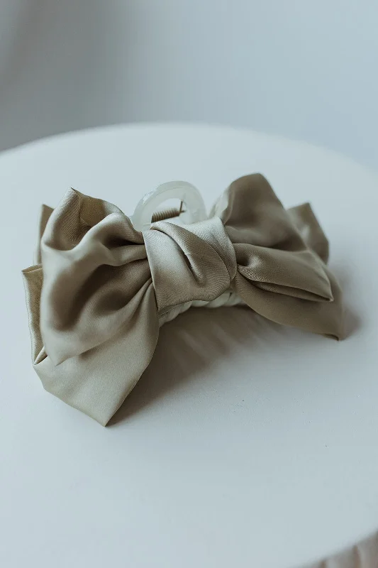 Chic Styles SATIN BOW HAIR CLAW IN SAGE Great Deals On Ethnic Cultural Wear