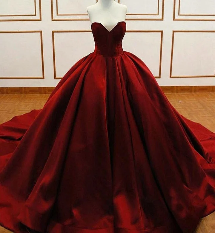 Refined Fashion Sale Princess Ball Gown Burgundy Quinceanera Dresses Satin Sweetheart Wedding Dresses Elegant Contour