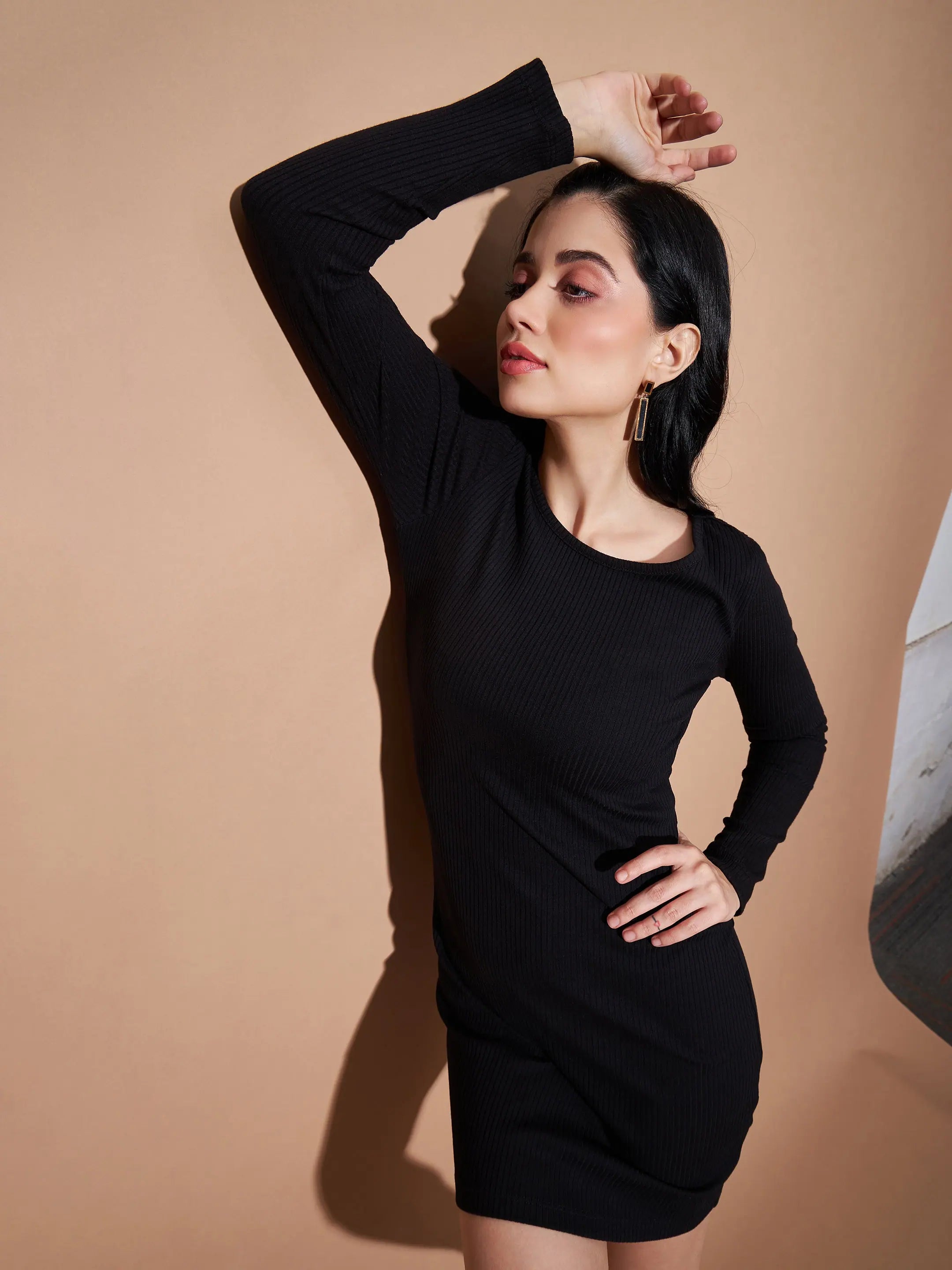 Limited Time Offers Women Black Basic Bodycon Rib Dress Charming Silhouette