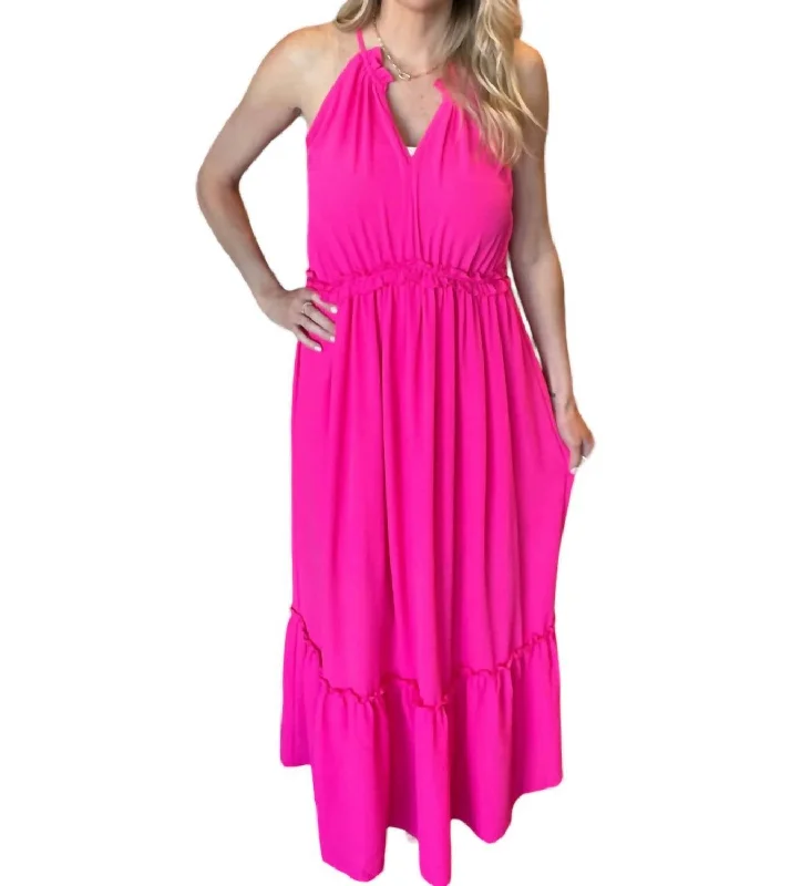 Shop Sales Halter Maxi Dress In Fuchsia Feminine Soft - Hued Look