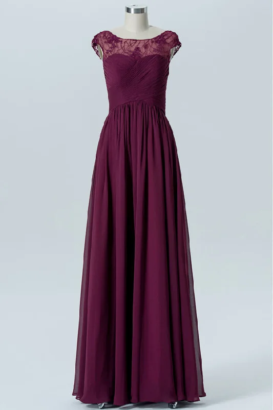 Casual Yet Chic Sales Magenta Chiffon Cap Sleeve Long Bridesmaid Dress Classic Appeal