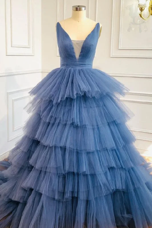 Cozy Chic Promotions Blue Tiered Long Formal Gown Prom Dress     cg16261 Luxury Comfort