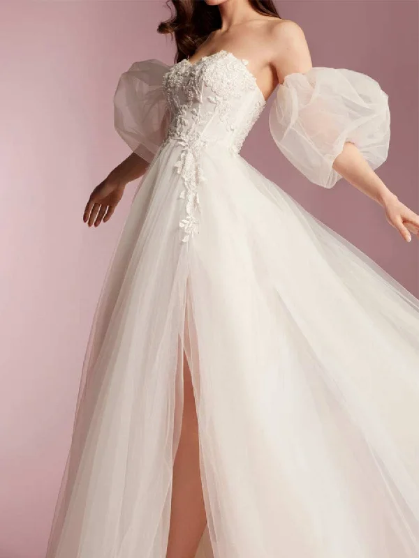 Stay Ahead In Style 2024 Princess Puffy Wedding Dress A-line Slit Tulle Graceful Cut