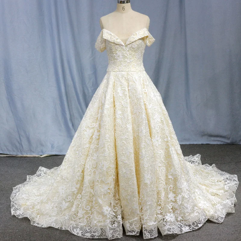 Sophisticated Style Offers Champagne Lace off-the-shoulder Wedding Gown Bride Dress Sleek Design